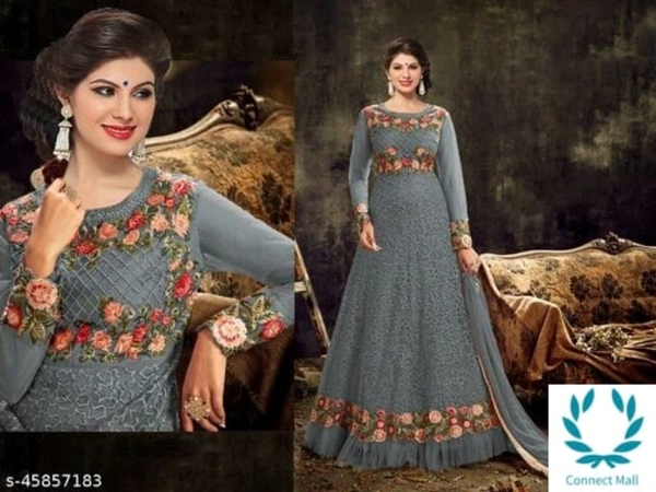 HEAVY WORKED GOWN WITH BUTTER FLY NET AND DUPATTA - Free Size, Georgette, Embroidered, Pack Of :1